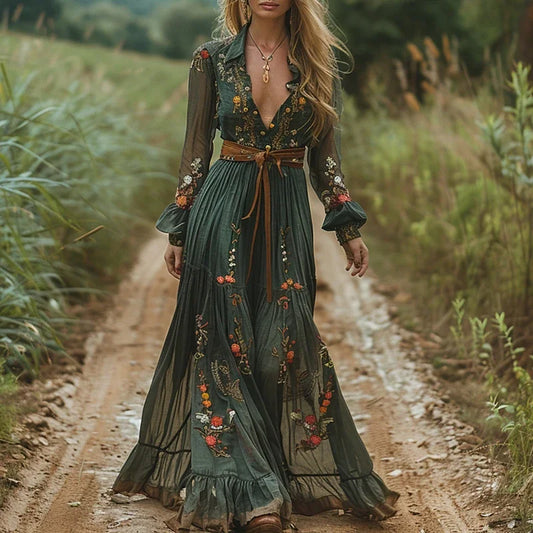 Lindo vestido longo estampado estilo boho