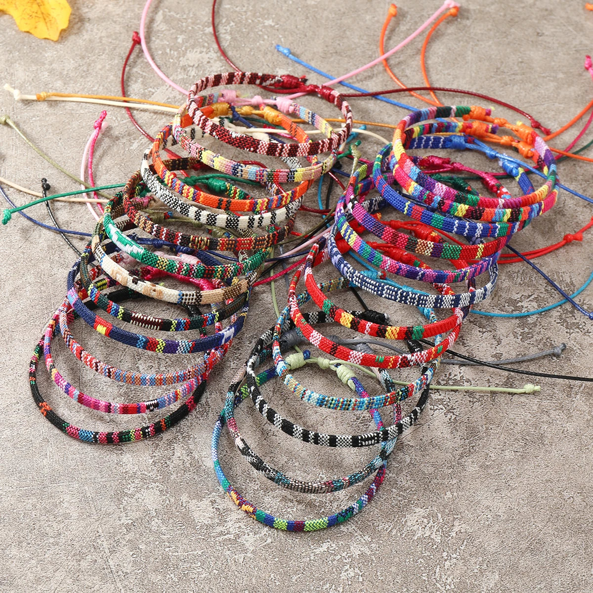 24pcs Bohemian Style Bracelets Set, Random Colorful Cloth Art Friendship Surf Bracelet For Men Women