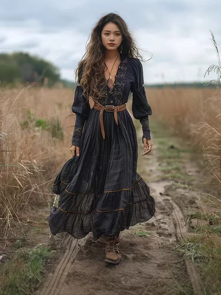 Lindo vestido longo estampado estilo boho