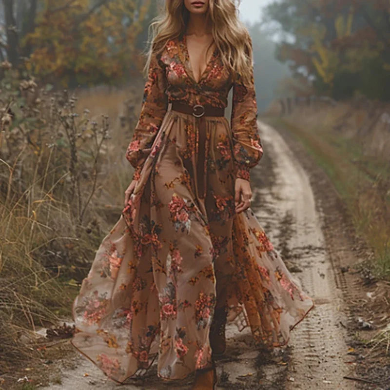 Lindo vestido longo estampado estilo boho